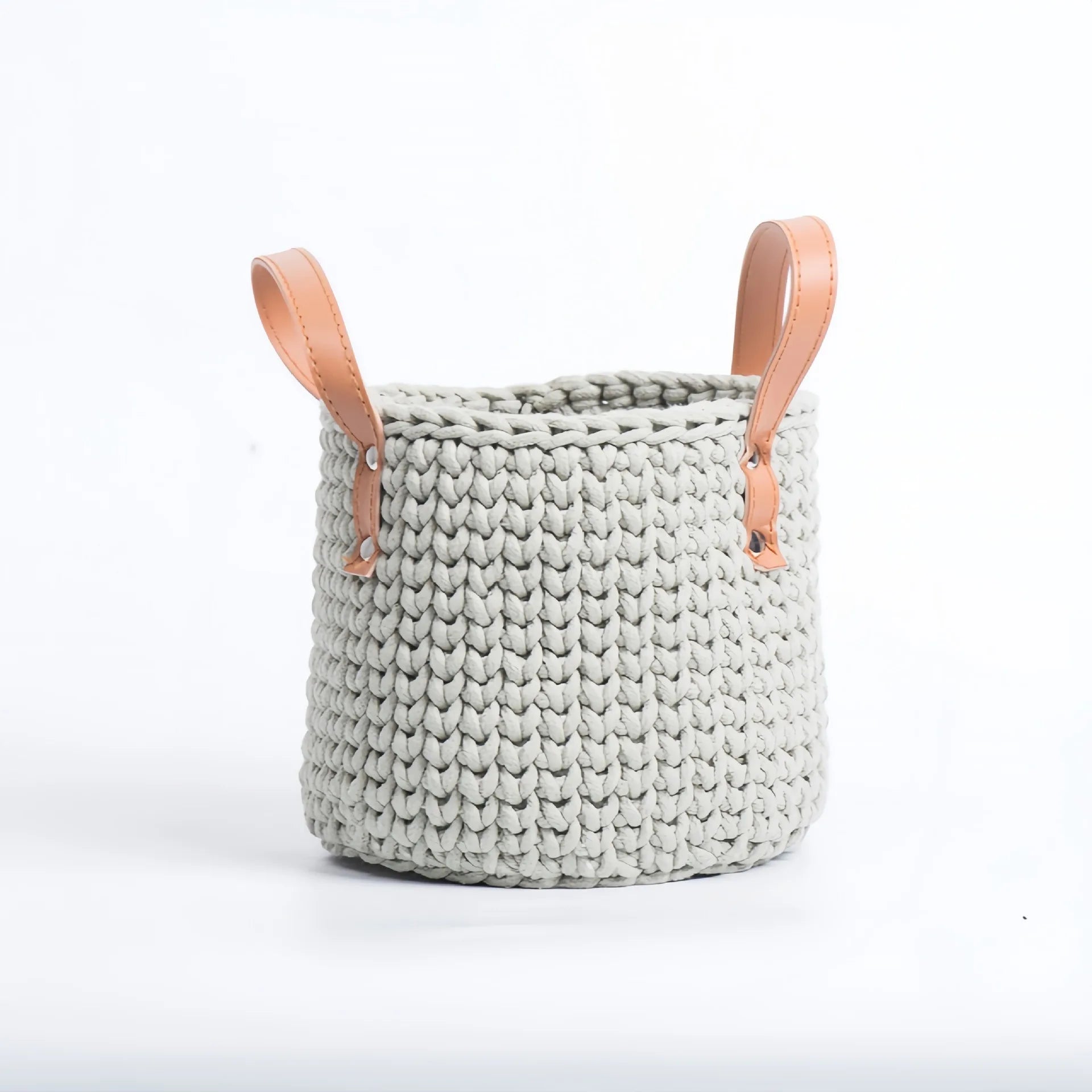 Cesta de armazenamento com alça de couro tricotada à mão, cesta de tecido de corda de algodão, cesta de armazenamento doméstico, desktop, cestas de flores criativas