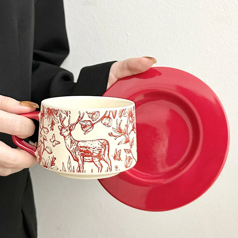 Xícara e Pires Arte Natureza em Porcelana - 300ml