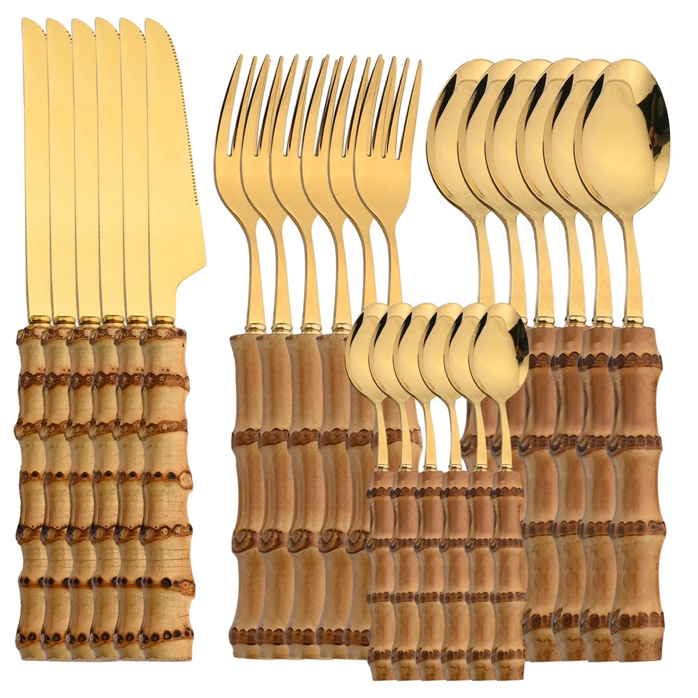 Conjunto Talheres de Bambu 24 Pcs