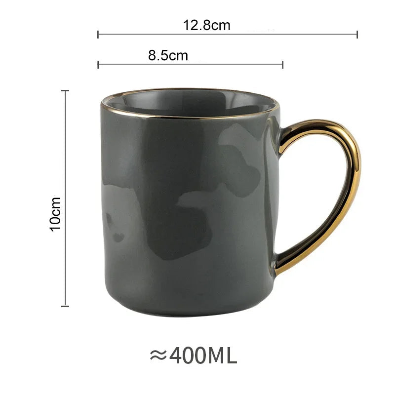 400ml estilo nórdico ouro borda caneca cerâmica xícaras de café luz luxo xícara de chá da tarde café da manhã aveia leite copo casal copo de água