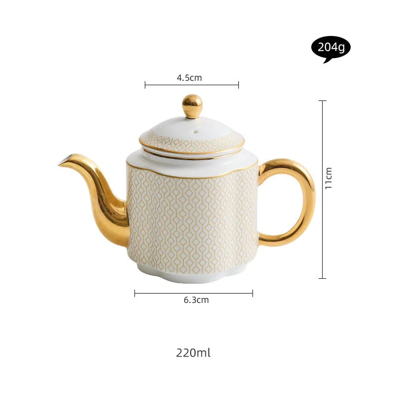 Bule de Porcelana Fina com Detalhes Dourados - 220ml