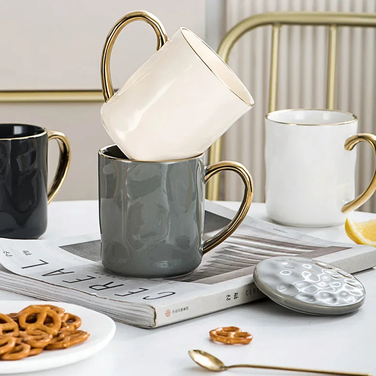 400ml estilo nórdico ouro borda caneca cerâmica xícaras de café luz luxo xícara de chá da tarde café da manhã aveia leite copo casal copo de água