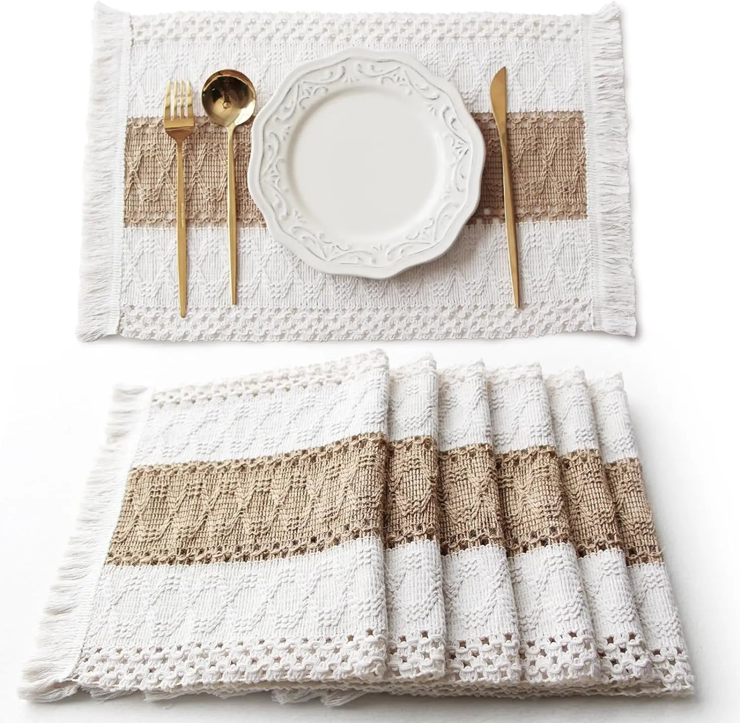 Conjunto Descanso para Prato de Linho Feito a Mão 4 ou 6pcs