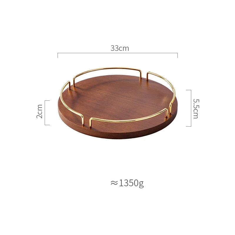 Bandeja de servir de madeira vintage, prato de frutas retangular com alças, bandeja de armazenamento de conjunto de chá de madeira maciça, decoração moderna para casa