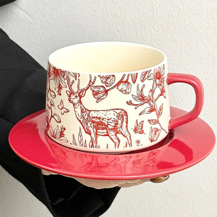 Xícara e Pires Arte Natureza em Porcelana - 300ml