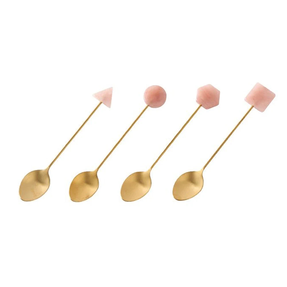 Conjunto de garfo de colher pequena de aço inoxidável, acrílico banhado a ouro, colheres geométricas, INS, café, agitação para chá, doméstico, 4pcs
