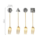 Conjunto de garfo de colher pequena de aço inoxidável, acrílico banhado a ouro, colheres geométricas, INS, café, agitação para chá, doméstico, 4pcs