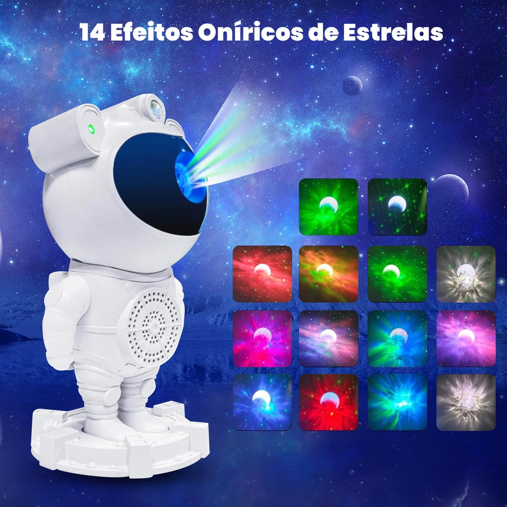 Luminária Projetor Astronauta Galáxia LED com Bluetooth e Controle Remoto