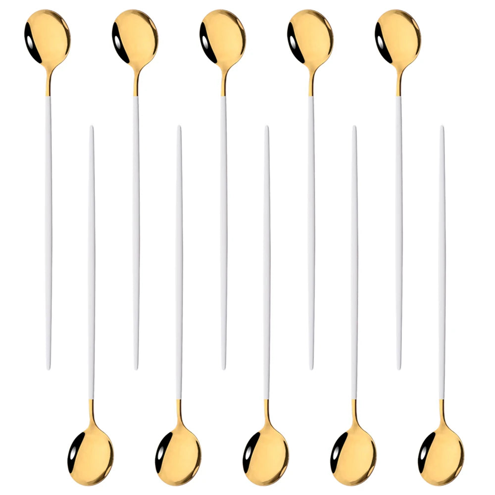 Kit Colheres de Aço Inox com Cabo Longo - 10pcs