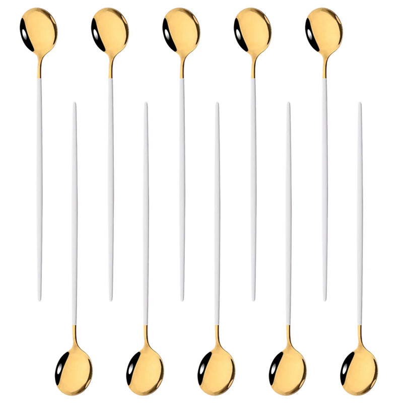 Kit Colheres de Aço Inox com Cabo Longo - 10pcs