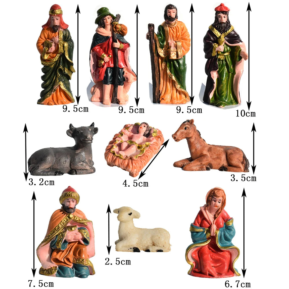 Conjunto de estatuetas de presépio de Natal com 10 peças, decoração de presépio de Natal, presentes, artesanato