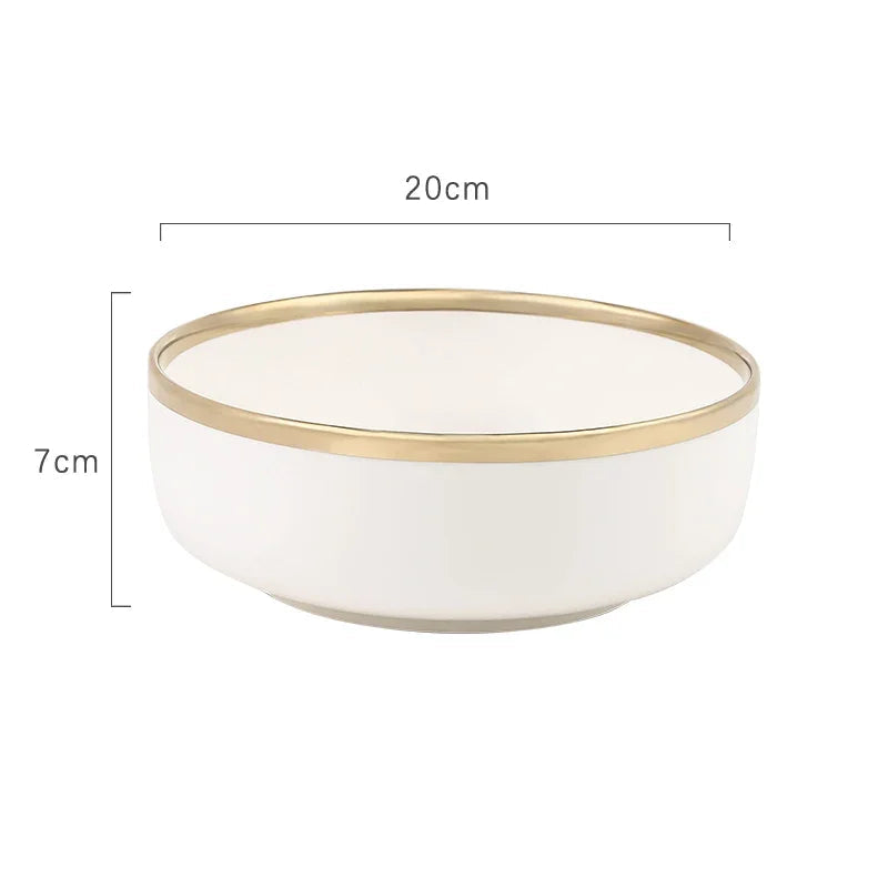 Pratos e Tigelas Branco Dourado em Porcelana - 6 Modelos
