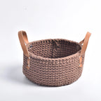 Cesta de armazenamento com alça de couro tricotada à mão, cesta de tecido de corda de algodão, cesta de armazenamento doméstico, desktop, cestas de flores criativas