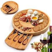 Bandeja para Frios com 4 Utensílios em Madeira Bambu