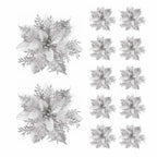 5/10 pçs 14.5cm ornamentos de flores de natal, rosa, vermelho, ouro, glitter flores artificiais para árvore de natal, decoração de natal para casa