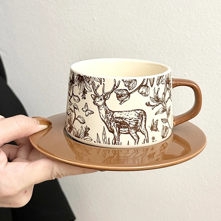 Xícara e Pires Arte Natureza em Porcelana - 300ml