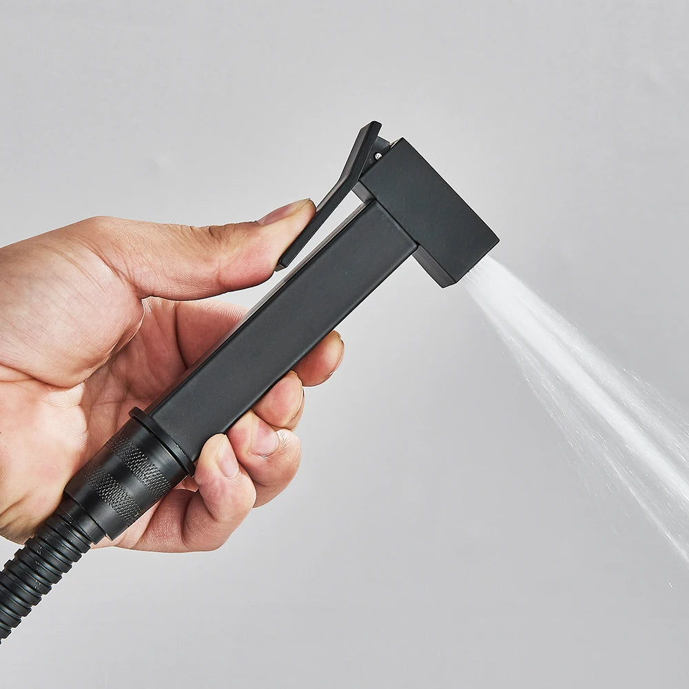 Ducha Higiênica para Banheiro com Gatilho, Registro e Suporte de Parede em Aço Inox