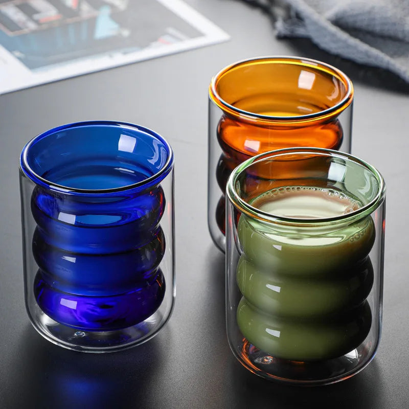 Copo de Vidro Colorido Parede Dupla 200ml - Design Espiral