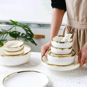 Pratos e Tigelas Branco Dourado em Porcelana - 6 Modelos