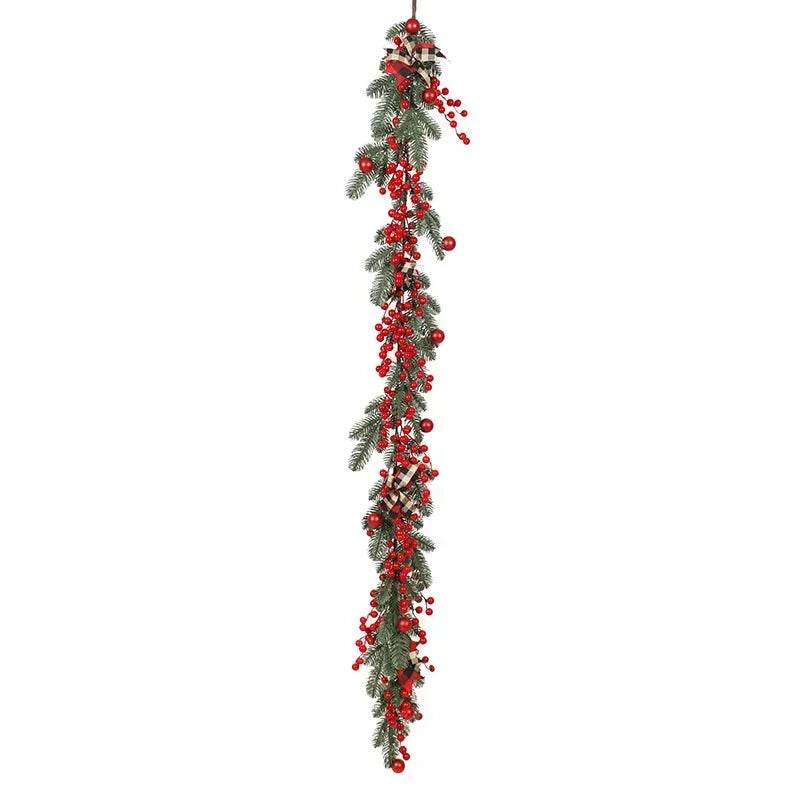 2025 novo natal bagas vermelhas ramo de pinho grinalda bagas artificiais nevado pinho porta da frente grinaldas parede guirlanda para o natal ou