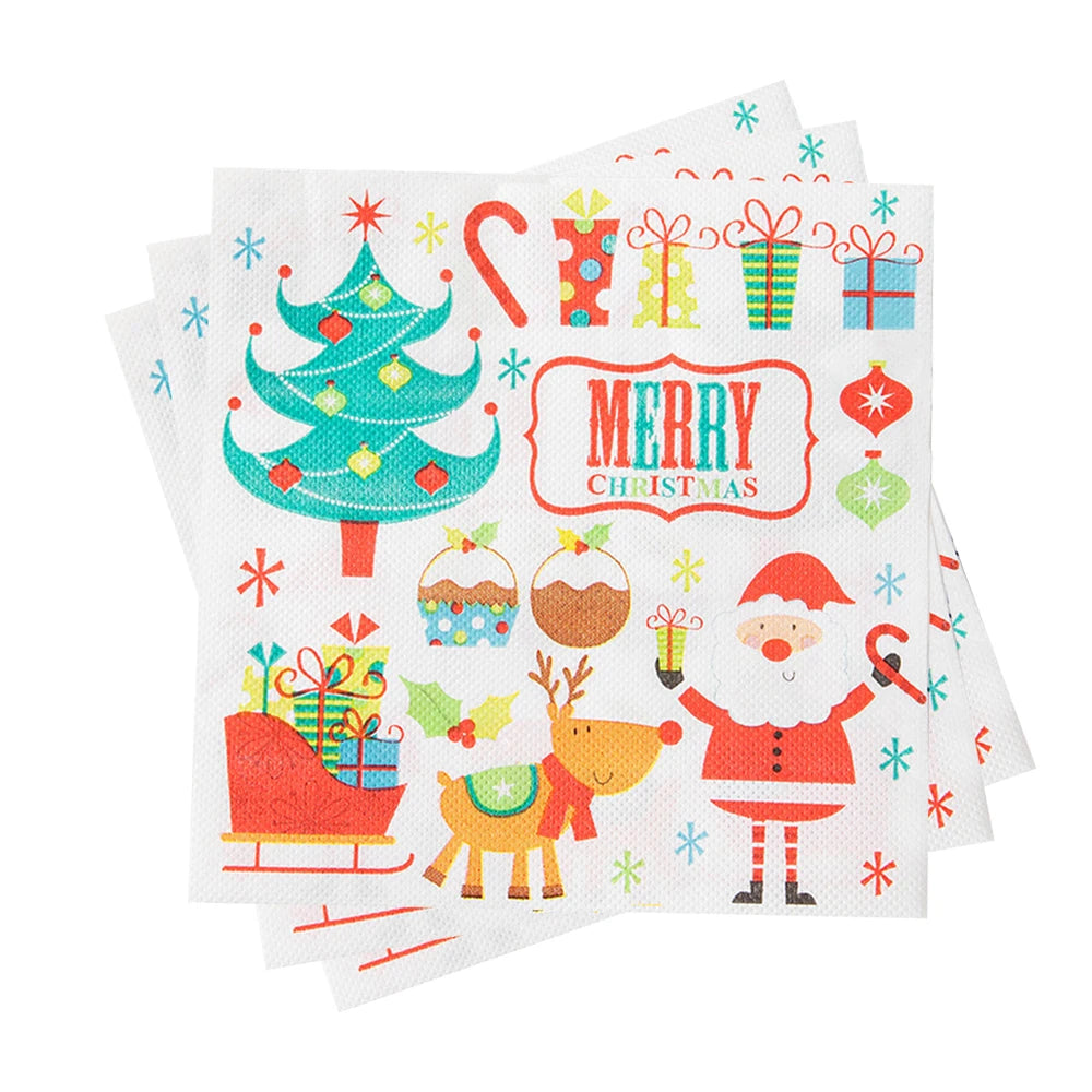 20-100 pces guardanapos de papel de natal boneco de neve santa elk guardanapos de cocktail descartáveis para decorações de festa de natal do feriado