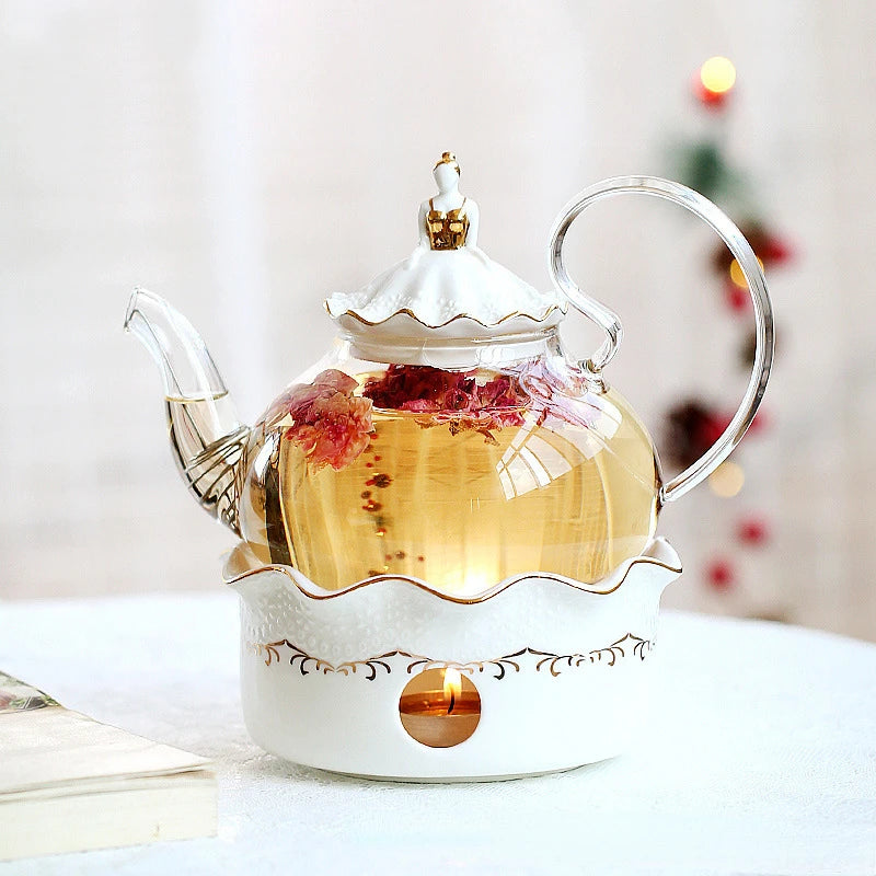 Conjunto De Bule De Flor Pyrex, Base De Aquecimento De Velas, Chaleira De Chá