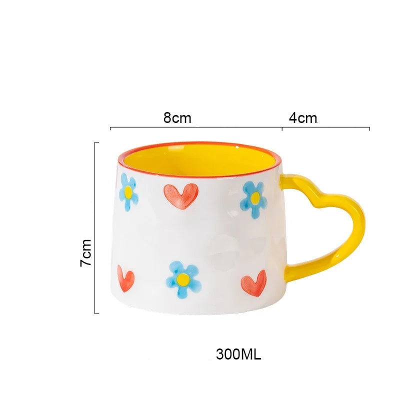 Caneca Pintada à Mão Cerâmica 300ml - Design Romântico