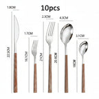 Faqueiro Luxo em Aço Inoxidável Dourado e Prata com Cabo de Madeira 5 ou 10Pcs