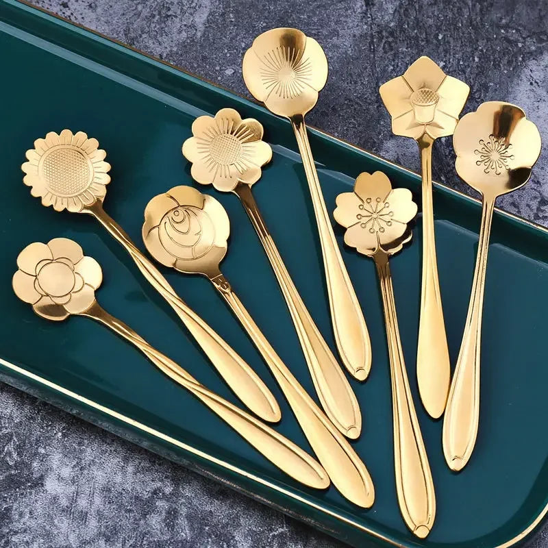 Kit Colheres Formato Flor 8 Pcs em Aço Inox