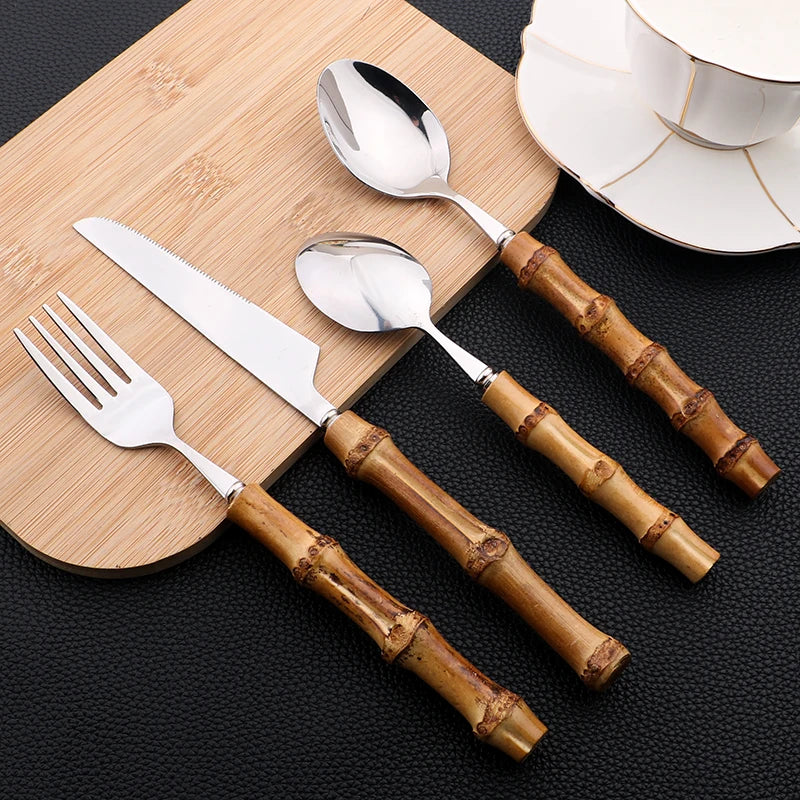 Conjunto Talheres de Bambu 24 Pcs