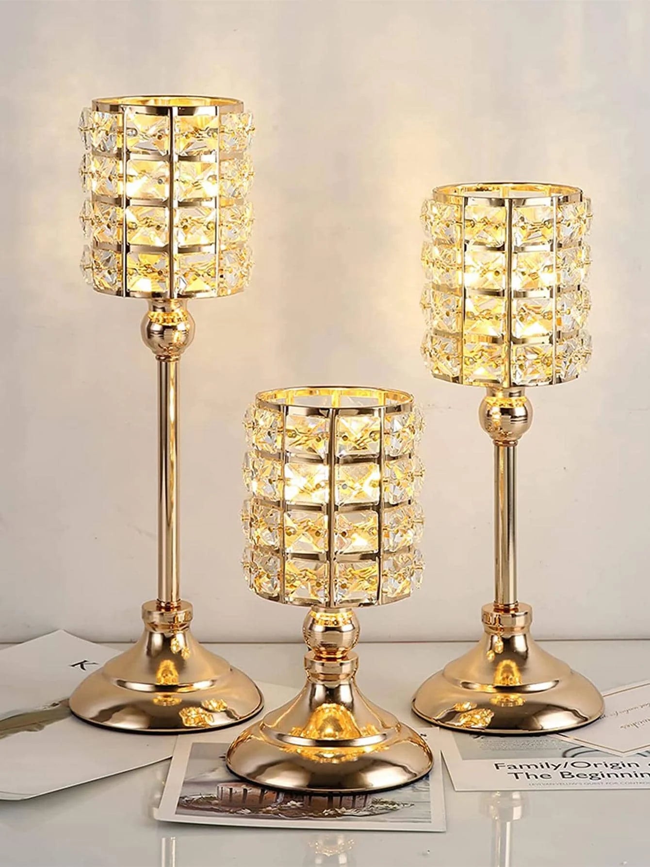 Castiçal Gold em Cristal