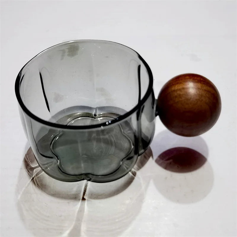 Caneca com Alça + Pires e Colher de Madeira - 200ml