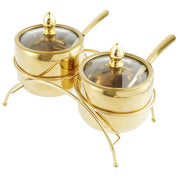 Caixa de tempero do aço inoxidável, conjunto de 2 temperos recipiente com colher, prateleira de especiarias, potes pimenta