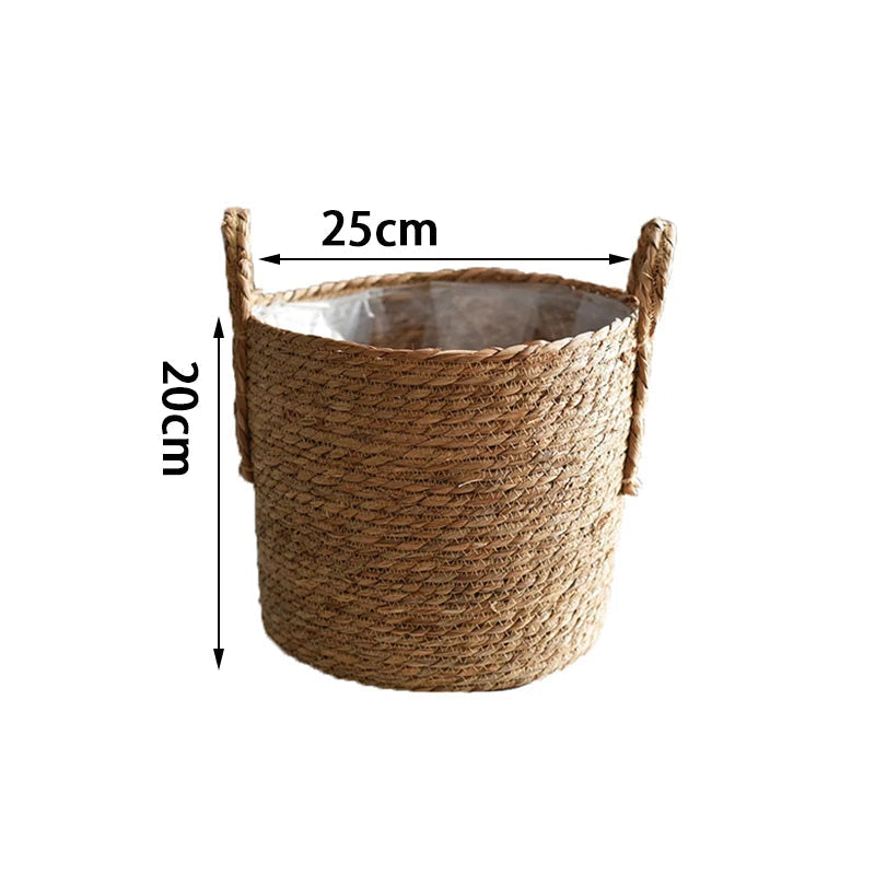 Cesta de armazenamento de ervas marinhas tecida à mão cestas de flores vaso de plantas organizador suculento para casa sala de estar decorar paisagem artesanal