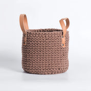 Cesta de armazenamento com alça de couro tricotada à mão, cesta de tecido de corda de algodão, cesta de armazenamento doméstico, desktop, cestas de flores criativas