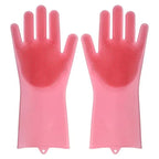 Luvas de Silicone para Limpeza e Lavagem de Louças com Esponja Esfregadora
