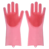 Luvas de Silicone para Limpeza e Lavagem de Louças com Esponja Esfregadora