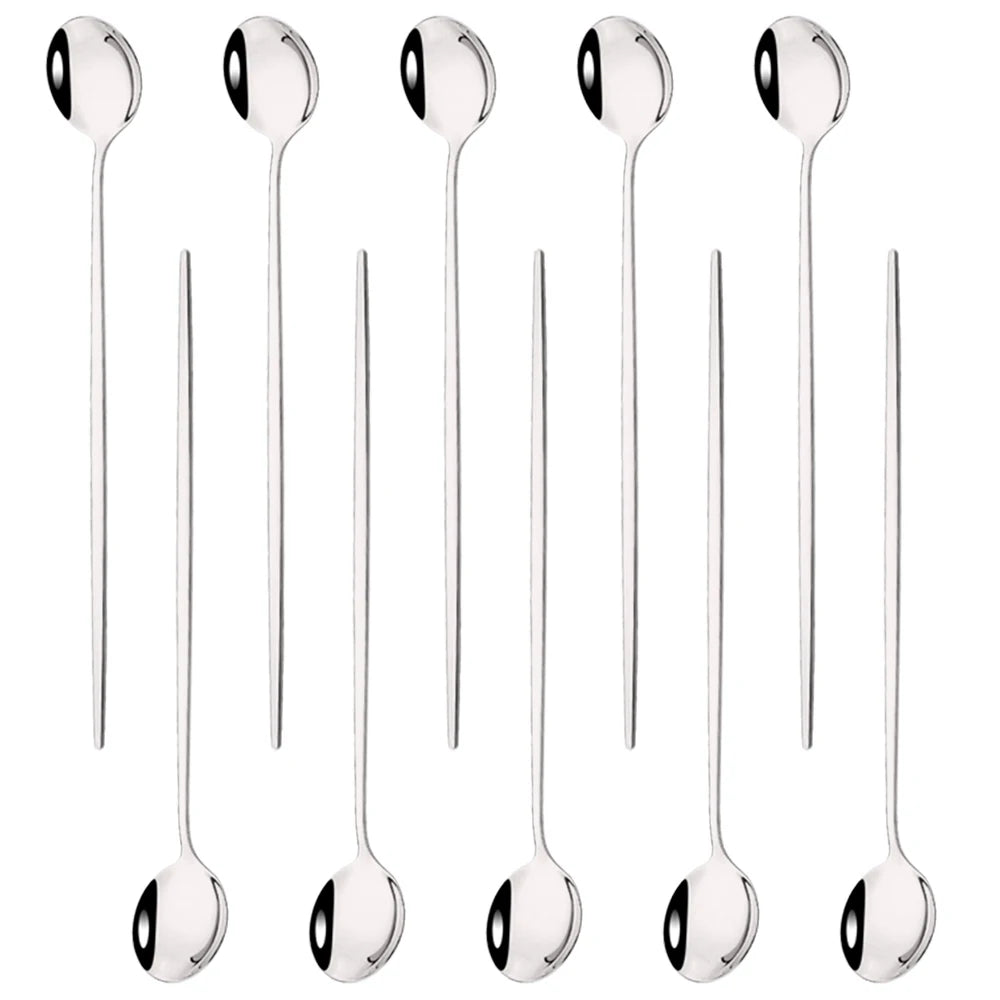 Kit Colheres de Aço Inox com Cabo Longo - 10pcs