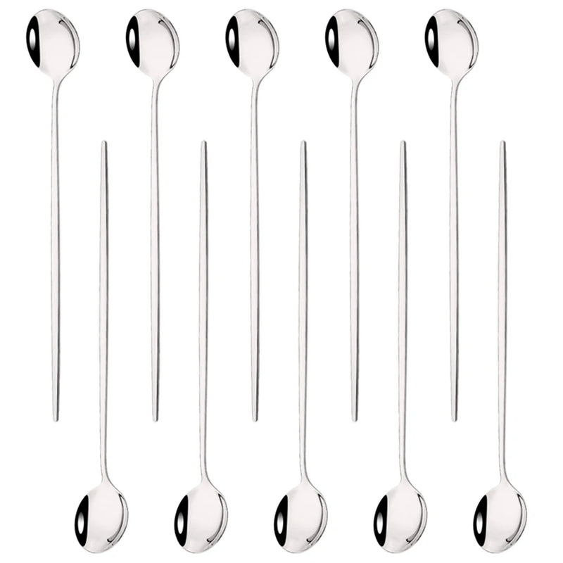 Kit Colheres de Aço Inox com Cabo Longo - 10pcs