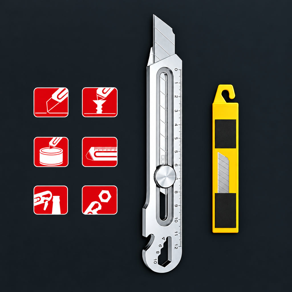 Estilete Profissional Multifuncional 6 em 1 em Aço Inox 18mm