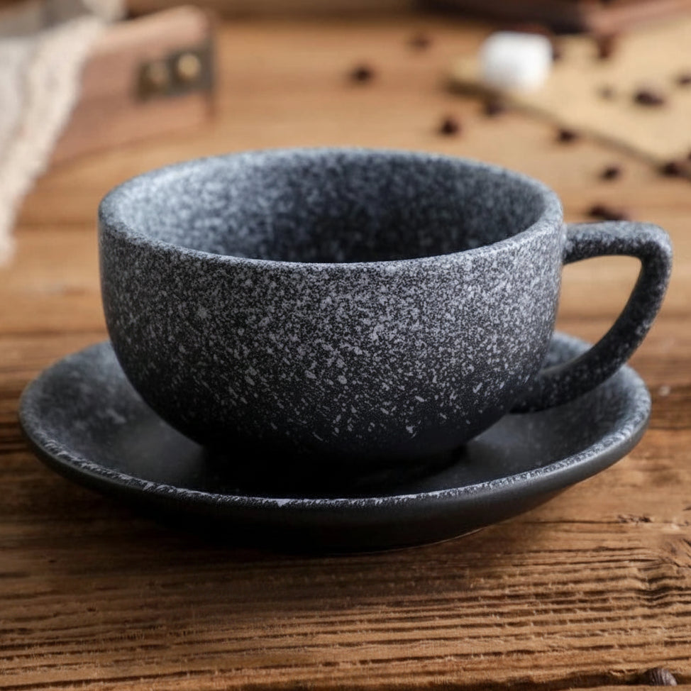 Conjunto de Xícara em Porcelana com Acabamento Pedra Nobre - 320ml