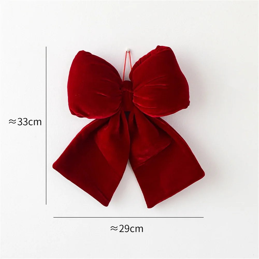 Decoração de arco de natal veludo vermelho arco nó enfeites pendurados diy árvores de natal pingente para decorações de festa em casa de férias