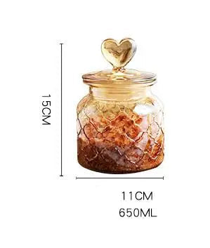 Garrafa De Armazenamento De Vidro Com Tampa, Recipiente Transparente Em Forma De Coração, Frasco De Armazenamento De Feijão De Café, Recipiente De Cozinha, Grande Capacidade, Âmbar