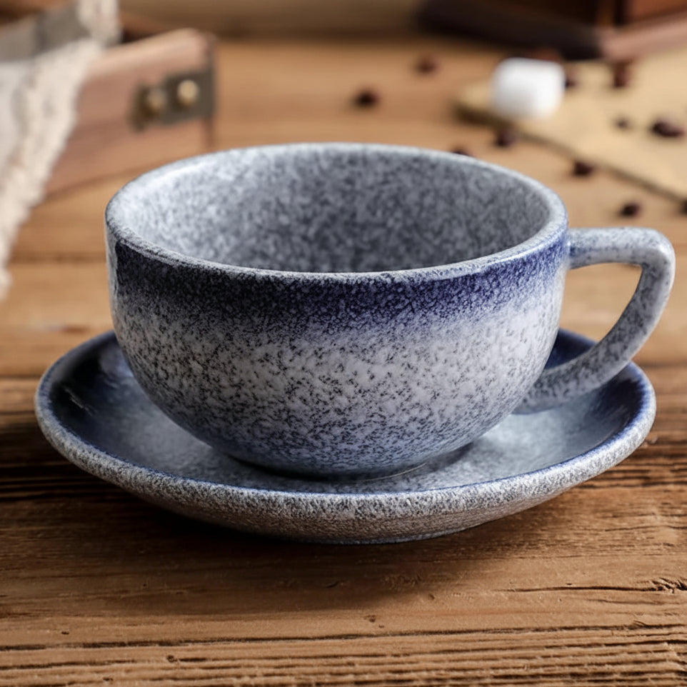 Conjunto de Xícara em Porcelana com Acabamento Pedra Nobre - 320ml