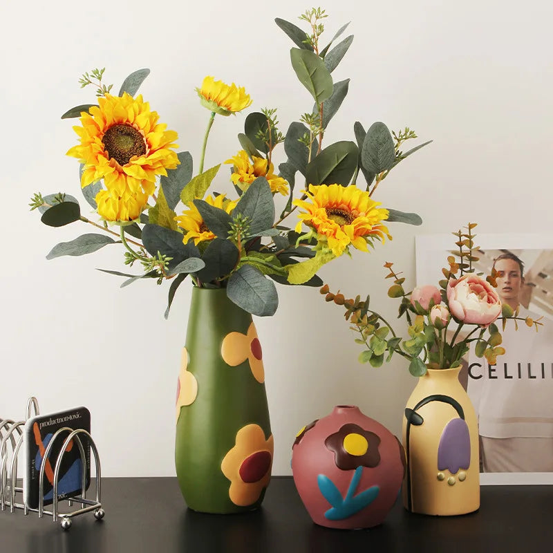 Desktop Vaso De Flor De Cerâmica, Arranjo De Flores, Sala De Estar Criativa, Decoração De Casa, Morandi Pintado Dispositivo