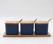 Conjunto Potes de Cerâmica e Madeira para Temperos - 2 ou 3pcs