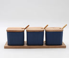 Conjunto Potes de Cerâmica e Madeira para Temperos - 2 ou 3pcs