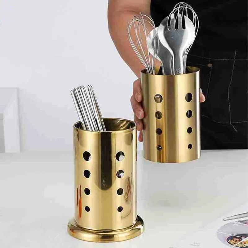 Porta Utensílios Gold em Inox