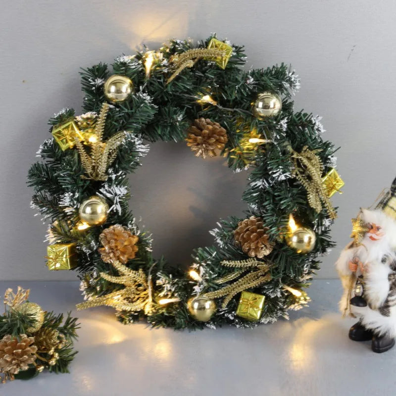 Grinalda de natal com bateria alimentado led luz string porta da frente pendurado guirlanda decoração para casa de férias decoração de festa 25/30/40cm
