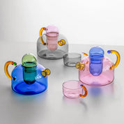 Linha Criativa Bules e Xícaras Multicor de Vidro Com Infusor de Chá